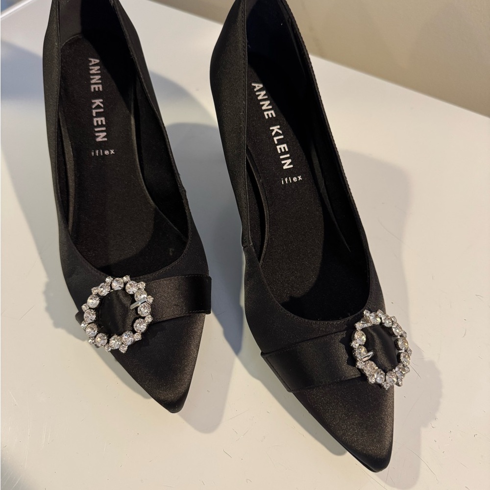 Anne Klein Black Heels with Rhinestone Accent